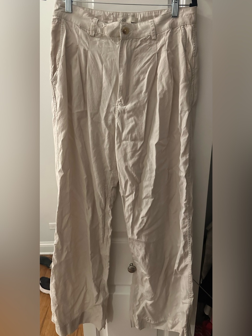 Onia Wide-Leg Linen-Blend Trousers in Beige